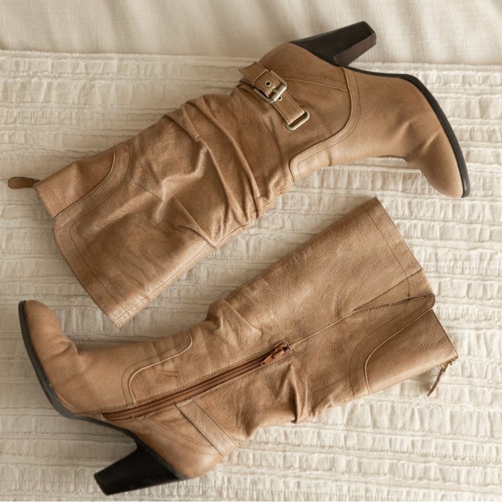 Guess Mallay mid calf leather heeled boots size 8.5